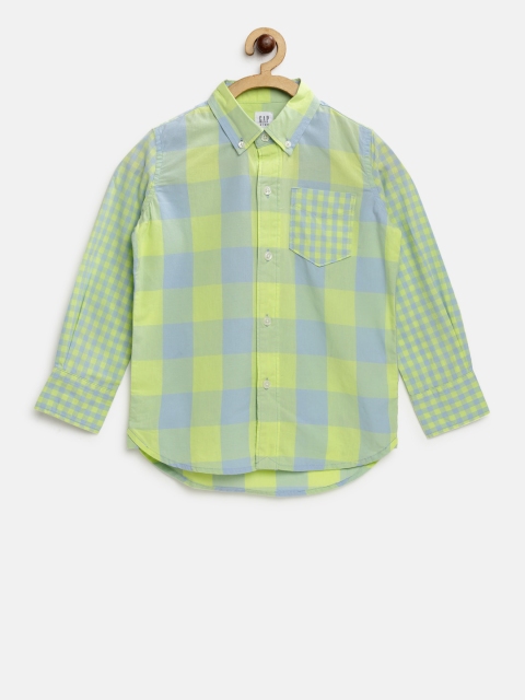 

GAP Boys Mix-Plaid Long Sleeve Shirt, Lime green