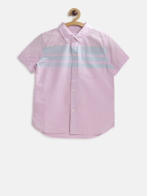 

GAP Boy's Pink & Blue Striped Buffalo Plaid Flannel Shirt