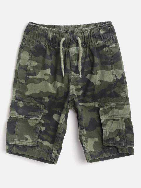 

GAP Boys Olive Green & Charcoal Grey Camouflage Print Pure Cotton Cargo Shorts