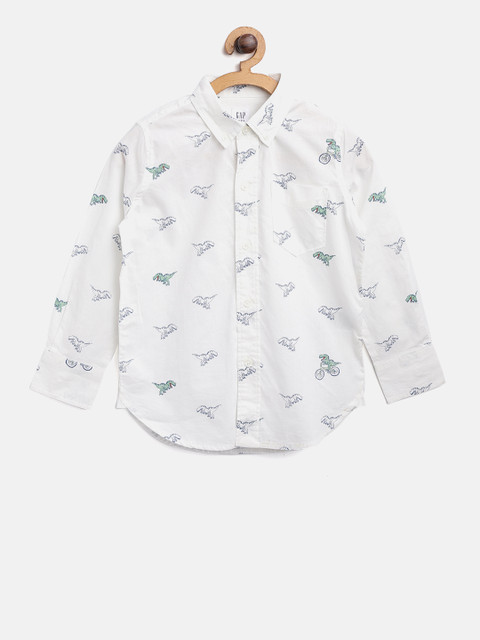 

GAP Boys Poplin Print Long Sleeve Shirt, White