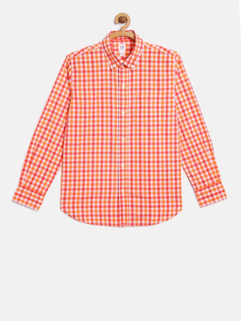 

GAP Boys Red & Orange Poplin Plaid Long Sleeve Shirt