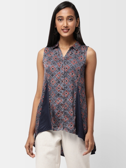 

Fabindia Women Navy Blue & Maroon Ajrakh Handblock Printed Tunic