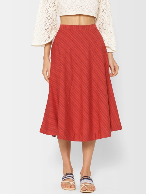 

Fabindia Women Red Striped Midi A-Line Skirt