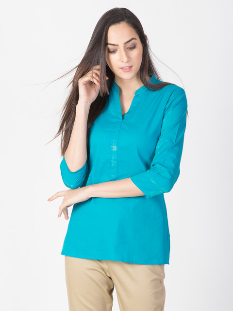 

Fabindia Women Blue Solid Kurti