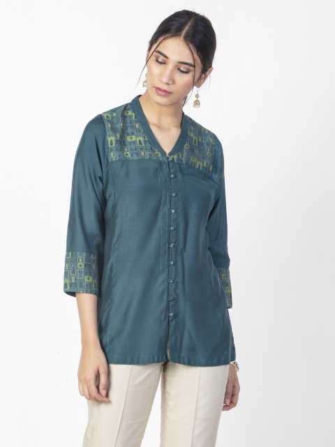

Fabindia Women Teal Green Yoke Design Kurti