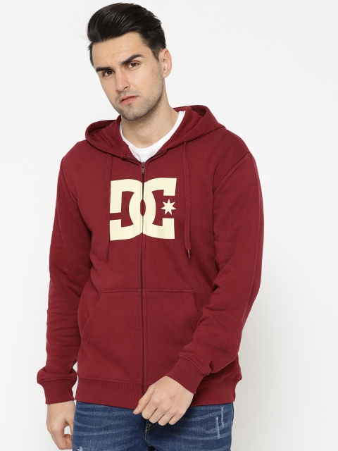 

DC Men Maroon Solid Hooded Sweatshirt