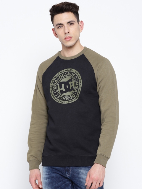 

DC Men Black & Olive Green Printed Sweatshirt