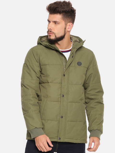 

DC Men Olive Green Solid Padded Jacket