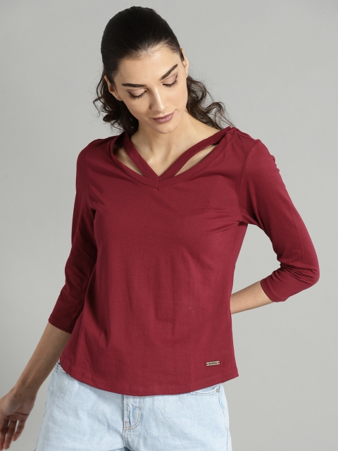 

Roadster Women Maroon Solid Styled Back Top