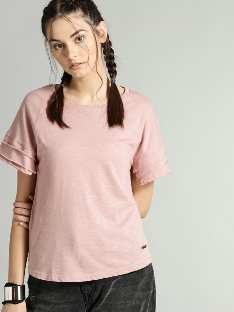 

Roadster Women Dusty Pink Solid T-shirt