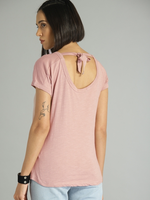 

Roadster Women Dusty Pink Solid Styled Back Top