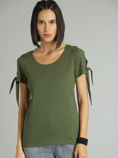 

Roadster Women Olive Green Solid Top