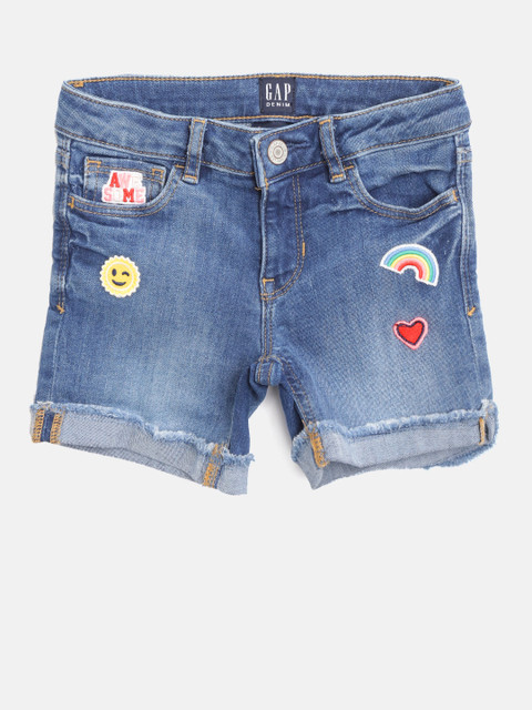 

GAP Girls Embroidered Patch Midi Shorts, Blue
