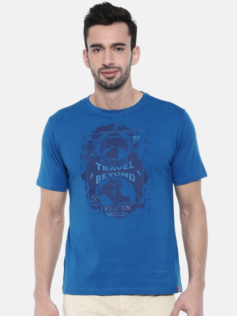 

Wildcraft Men Blue Printed Round Neck T-shirt