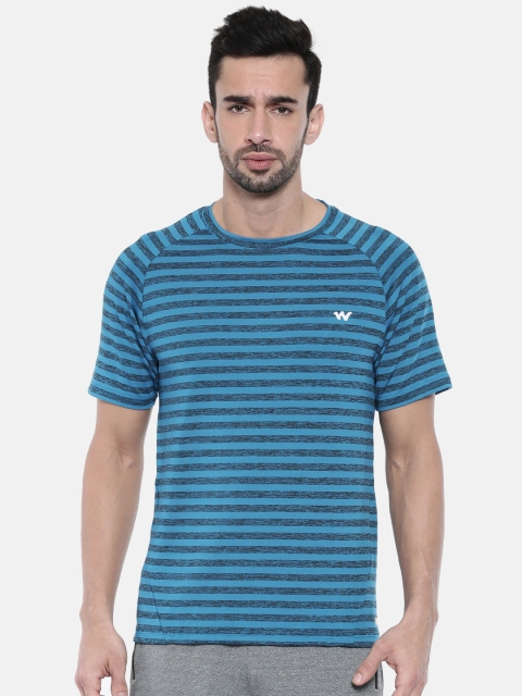 

Wildcraft Men Teal Blue & Black Striped Round Neck Active Crew T-shirt