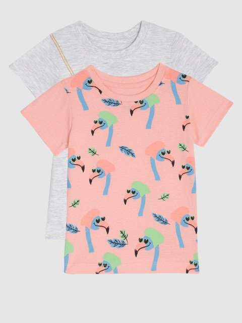 

YK Girls Pack of 2 Printed Tshirts, Grey melange