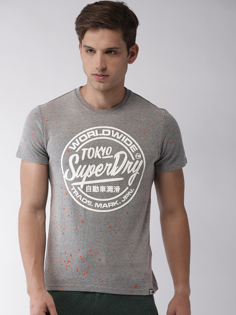 

Superdry Men Grey Melange Printed Round Neck T-shirt