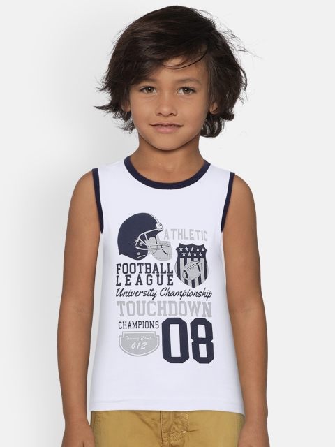 

612 league Boys White & Blue Printed Round Neck T-shirt