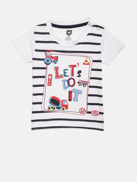 

612 league Boys White Printed Round Neck T-shirt