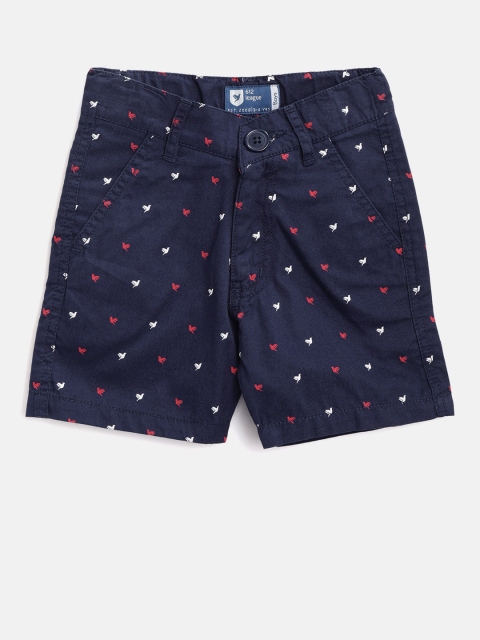 

612 league Boys Navy Blue Printed Regular Fit Shorts