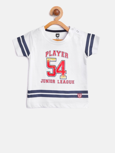 

612 league Boys White Printed Round Neck T-shirt