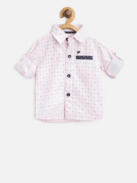 

612 league Boys Pink & Navy Blue Regular Fit Printed Casual Shirt