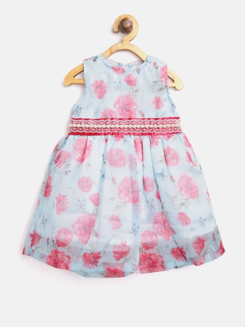 

612 league Girls Blue & Pink Printed Fit & Flare Dress
