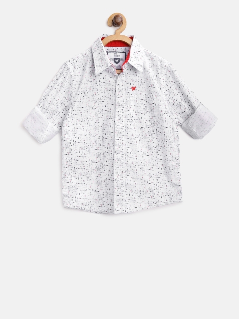 

612 league Boys White & Navy Blue Regular Fit Printed Casual Shirt