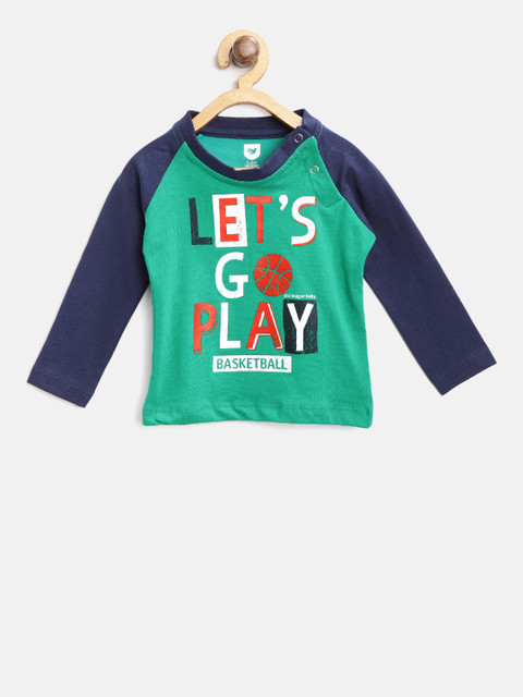 

612 league Boys Green Printed Round Neck T-shirt