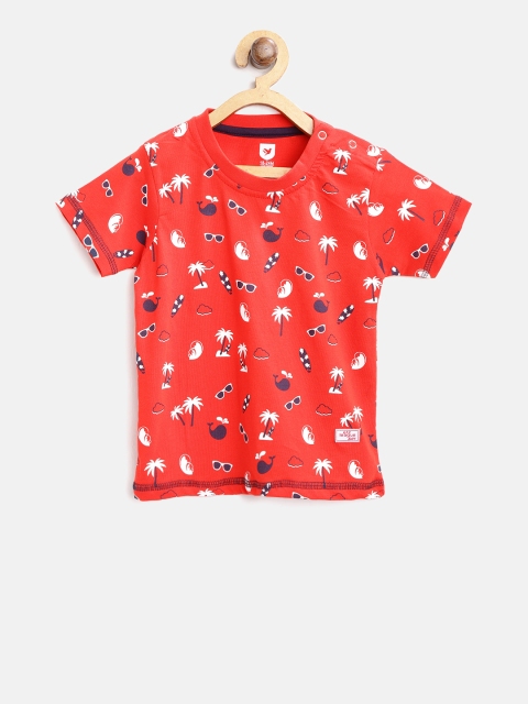 

612 league Boys Red Printed Round Neck T-shirt