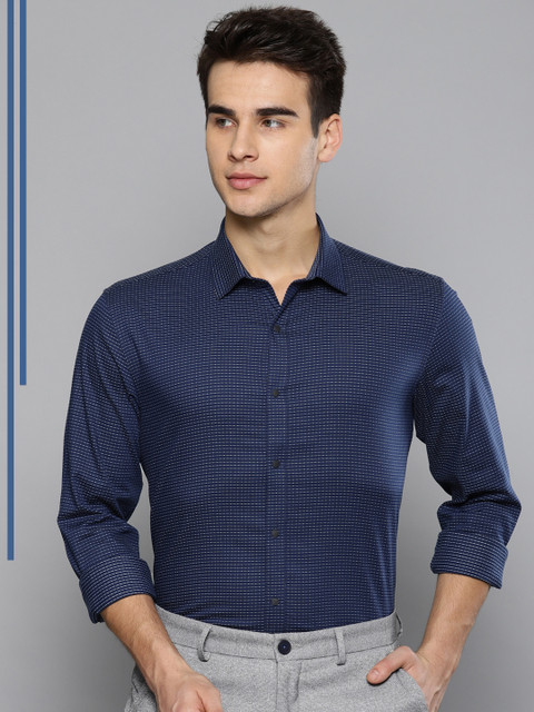 

Louis Philippe Ath.Work Men Navy Slim Fit Self Design Smart Casual Shirt, Navy blue
