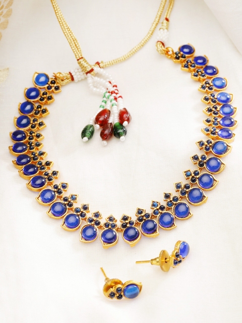 

damani Gold-Toned & Blue Stone-Studded Jewellery Set