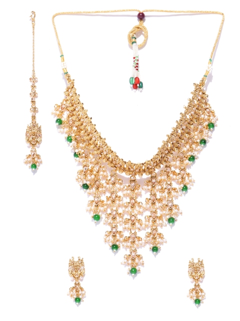 

damani Gold-Toned & Off-White Stone-Studded Jewellery Set
