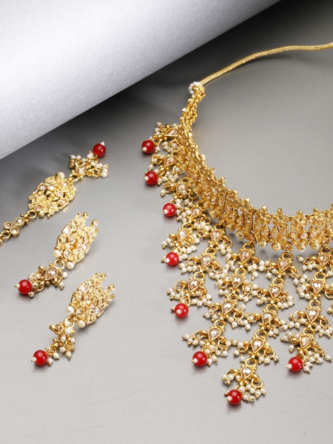 

damani Gold-Toned & Red Stone-Studded Jewellery Set