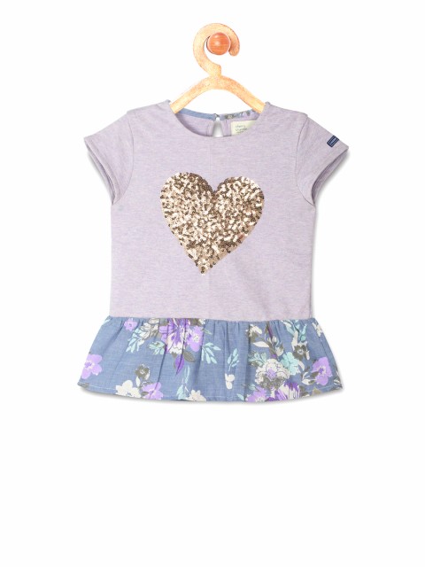 

Cherry Crumble Girls Purple Printed Pure Cotton Top