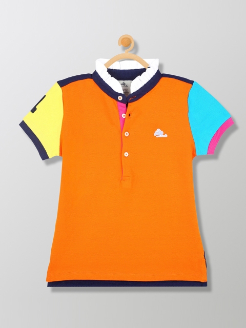 

Cherry Crumble Girls Multicoloured Colourblocked Mandarin Collar T-shirt, Multi
