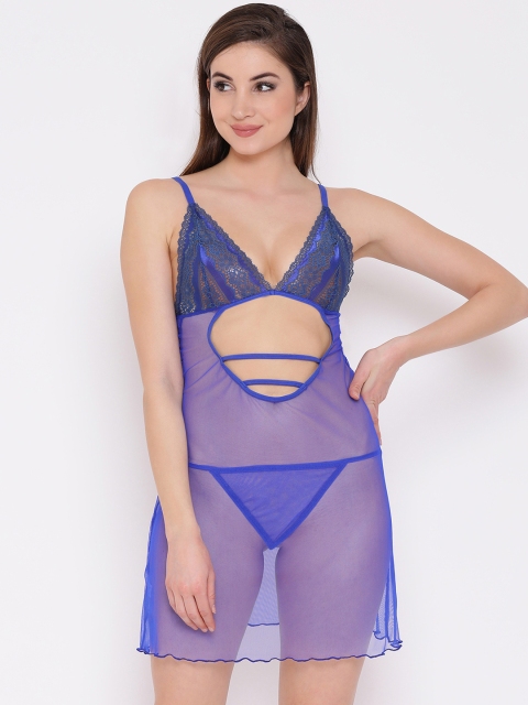 

Clovia Sheer Babydoll With Thong NS1113P08XL, Blue