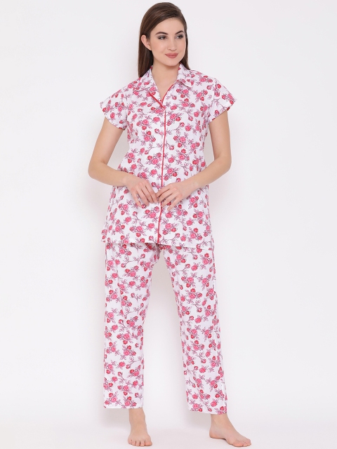 

Clovia Women White & Pink Printed Night suit LS0264A18XL