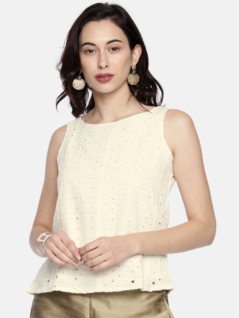 

Global Desi Women Off-White Self Design Top