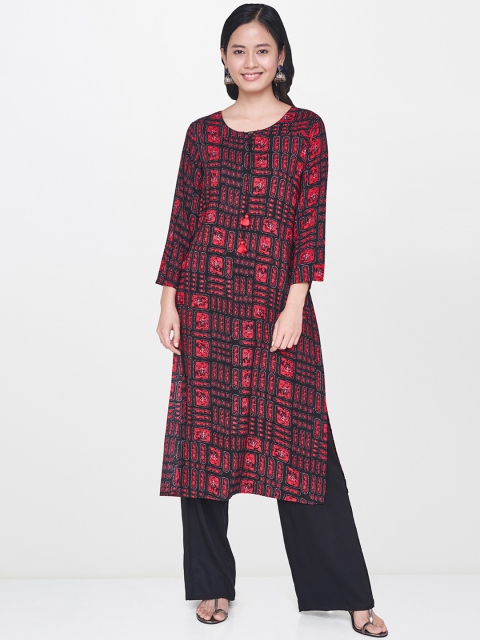 

Global Desi Women Red & Black Printed Straight Kurta