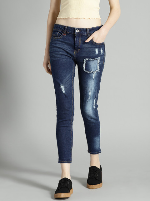 

Roadster Fast and Furious Women Navy Blue Skinny Fit Cropped Stretchable Jeans