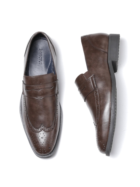 

INVICTUS Men Coffee Brown Leather Formal Slip-On Brogues
