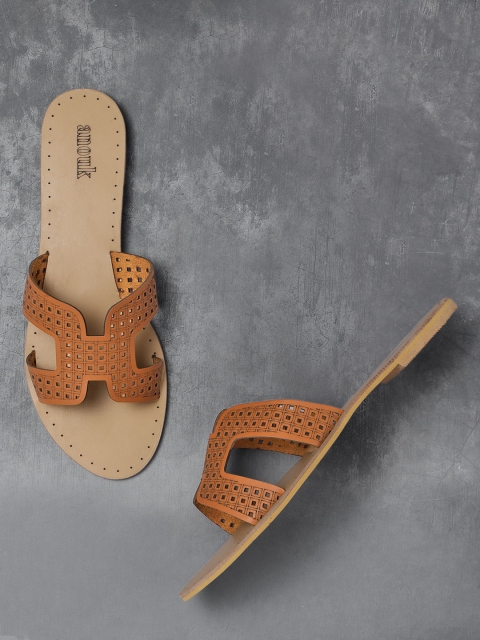 

Anouk Women Tan Brown Solid Open Toe Flats with Laser Cuts