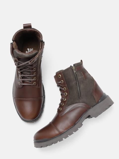 

Roadster Men Coffee Brown Solid Leather Mid-Top Flat Boots