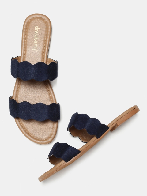 

DressBerry Women Navy Blue Solid Open Toe Flats