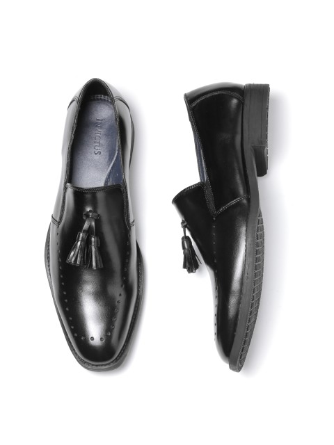 

INVICTUS Men Black Leather Tasselled Semiformal Slip-Ons