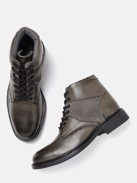 

Roadster Men Olive Brown Perforated Mid-Top Flat Boots
