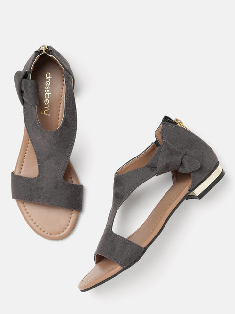 

DressBerry Women Grey Solid Open Toe Flats