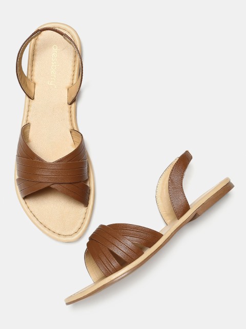 

DressBerry Women Tan Brown Solid Open Toe Flats