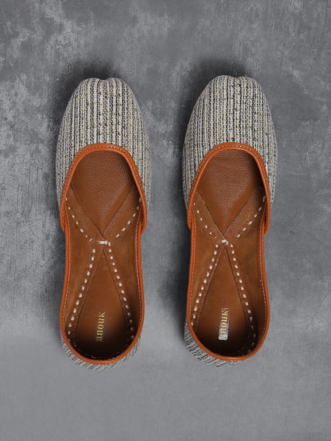 

Anouk Women Off-White & Navy Blue Striped Mojaris